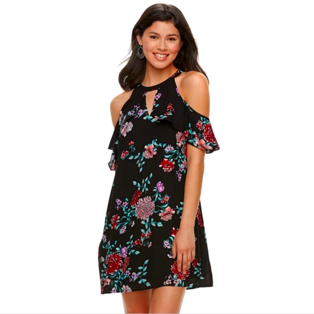 NEW Juniors' Candie's Cold-Shoulder High-Neck Swing Dress